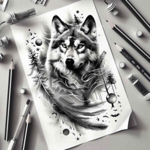 freedom-symbol-wolf-tattoo – tattoo design ideas free ai generated – realism-reflective-light – for-arm – Gallery: wolves-inkby-ai