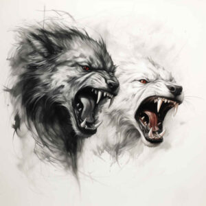 geometric-detail-wolf-tattoo – tattoo design ideas free ai generated – neotraditional-sharp-edges – for-biceps – Gallery: wolves-inkby-ai