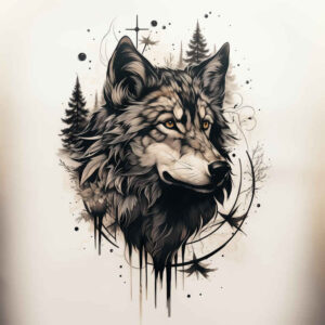 geometric-detail-wolf-tattoo – tattoo design ideas free ai generated – neotraditional-vivid-detail – for-foot – Gallery: wolves-inkby-ai