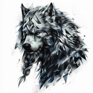 geometric-wolf-tattoo – tattoo design ideas free ai generated – neotraditional-clean-fill – for-calf – Gallery: wolves-inkby-ai