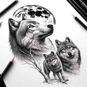 life-motif-wolf-tattoo – tattoo design ideas free ai generated – surrealism-phantasm – for-upper-chest – Gallery: wolves-inkby-ai