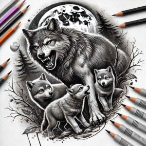 light-effect-wolf-tattoo – tattoo design ideas free ai generated – realism-photo-like-tattoo – for-lower-chest – Gallery: wolves-inkby-ai