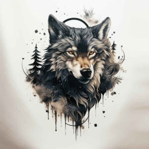 line-wolf-tattoo – tattoo design ideas free ai generated – realism-emotional-realism – for-back-of-neck – Gallery: wolves-inkby-ai