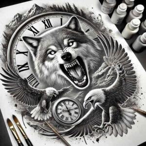line-wolf-tattoo – tattoo design ideas free ai generated – realism-form-fidelity – for-arm – Gallery: wolves-inkby-ai
