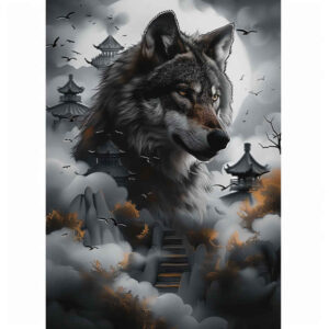 line-wolf-tattoo – tattoo design ideas free ai generated – surrealism-ghostly-shapes – for-upper-thigh – Gallery: wolves-inkby-ai