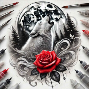 minimalist-wolf-tattoo – tattoo design ideas free ai generated – realism-natural-contours – for-thigh – Gallery: wolves-inkby-ai