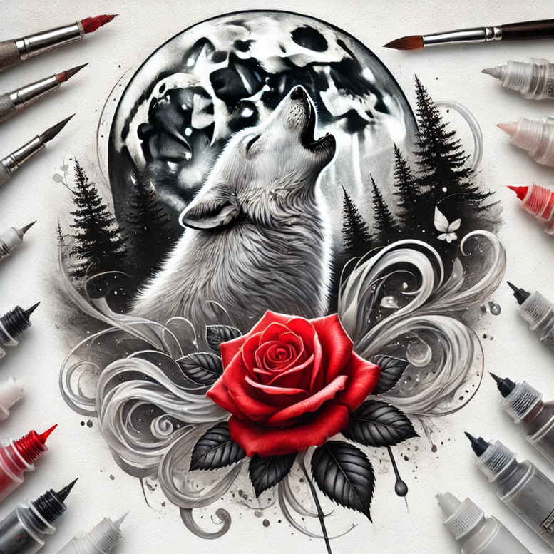 minimalist-wolf-tattoo – tattoo design ideas free ai generated – realism-natural-contours – for-thigh – Gallery: wolves-inkby-ai