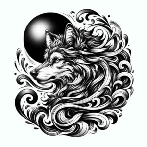 minimalist-wolf-tattoo – tattoo design ideas free ai generated – surrealism-fantastical – for-lower-thigh – Gallery: wolves-inkby-ai
