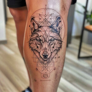 minimalist-wolf-tattoo – tattoo design ideas free ai generated – surrealism-vibrant-contrasts – for-temple – Gallery: wolves-inkby-ai