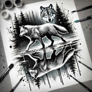 motion-wolf-tattoo – tattoo design ideas free ai generated – neotraditional-ornamental – for-wrist-side – Gallery: wolves-inkby-ai