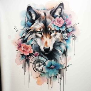 moving-wolf-tattoo – tattoo design ideas free ai generated – neotraditional-clean-fill – for-lower-leg – Gallery: wolves-inkby-ai