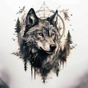 moving-wolf-tattoo – tattoo design ideas free ai generated – realism-contrast-play – for-outer-arm – Gallery: wolves-inkby-ai