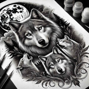 moving-wolf-tattoo – tattoo design ideas free ai generated – surrealism-metamorphosis – for-back-shoulder – Gallery: wolves-inkby-ai