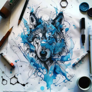 mystery-motif-wolf-tattoo – tattoo design ideas free ai generated – neotraditional-artistic-contrast – for-foot – Gallery: wolves-inkby-ai