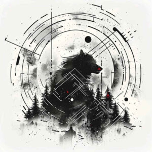 mystery-motif-wolf-tattoo – tattoo design ideas free ai generated – neotraditional-clean-fill – for-upper-chest – Gallery: wolves-inkby-ai