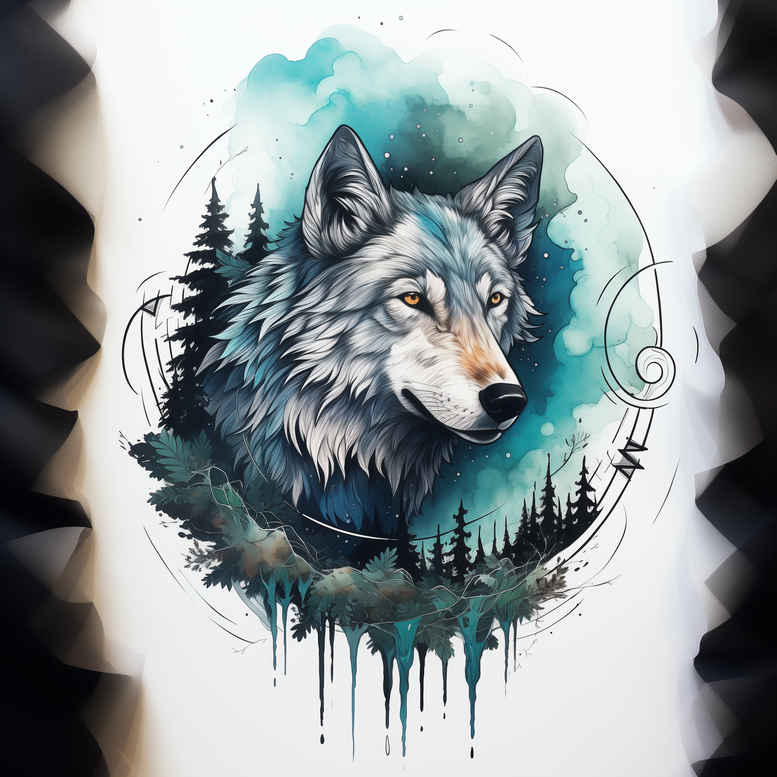 mystery-motif-wolf-tattoo – tattoo design ideas free ai generated – neotraditional-vintage-influence – for-side – Gallery: wolves-inkby-ai