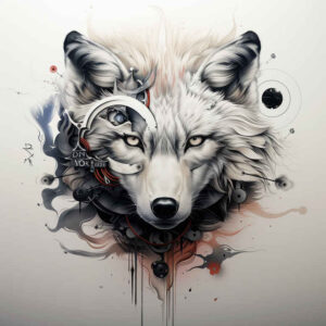 mystical-wolf-tattoo – tattoo design ideas free ai generated – neotraditional-artistic-contrast – for-outer-arm – Gallery: wolves-inkby-ai