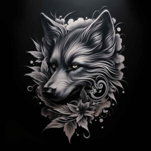 mystical-wolf-tattoo – tattoo design ideas free ai generated – neotraditional-rich-shading – for-behind-ear – Gallery: wolves-inkby-ai