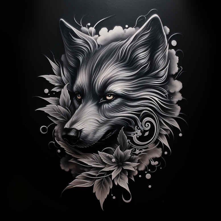 mystical-wolf-tattoo – tattoo design ideas free ai generated – neotraditional-rich-shading – for-behind-ear – Gallery: wolves-inkby-ai