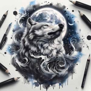 mystical-wolf-tattoo – tattoo design ideas free ai generated – realism-natural-color-palette – for-calf – Gallery: wolves-inkby-ai