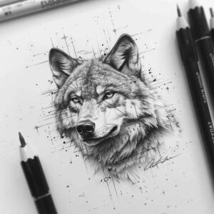 natural-look-wolf-tattoo – tattoo design ideas free ai generated – neotraditional-sharp-edges – for-ankle – Gallery: wolves-inkby-ai