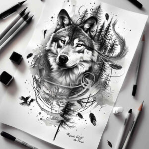 nature-motif-wolf-tattoo – tattoo design ideas free ai generated – surrealism-psychological-depth – for-forearm – Gallery: wolves-inkby-ai