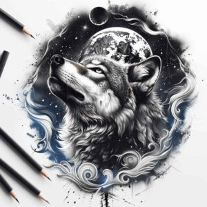 organic-line-wolf-tattoo – tattoo design ideas free ai generated – neotraditional-classic-motifs – for-neck – Gallery: wolves-inkby-ai