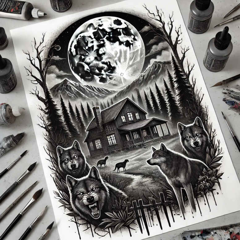 organic-line-wolf-tattoo – tattoo design ideas free ai generated – neotraditional-gradient-fills – for-ankle – Gallery: wolves-inkby-ai