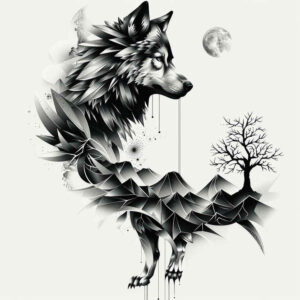 ornament-wolf-tattoo – tattoo design ideas free ai generated – neotraditional-color-richness – for-heel – Gallery: wolves-inkby-ai