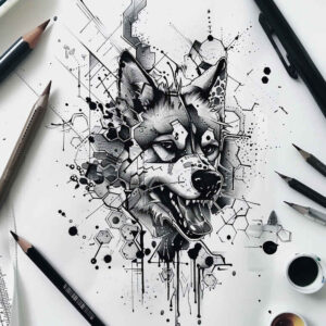 ornament-wolf-tattoo – tattoo design ideas free ai generated – realism-realistic-proportions – for-lower-leg – Gallery: wolves-inkby-ai