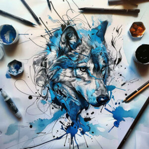 ornamental-detail-wolf-tattoo – tattoo design ideas free ai generated – neotraditional-bold-highlights – for-upper-arm – Gallery: wolves-inkby-ai