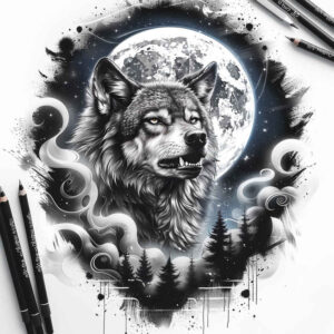 ornamental-detail-wolf-tattoo – tattoo design ideas free ai generated – neotraditional-modern-classic – for-stomach – Gallery: wolves-inkby-ai