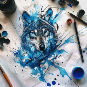 ornamental-detail-wolf-tattoo – tattoo design ideas free ai generated – neotraditional-subtle-tone – for-heel – Gallery: wolves-inkby-ai