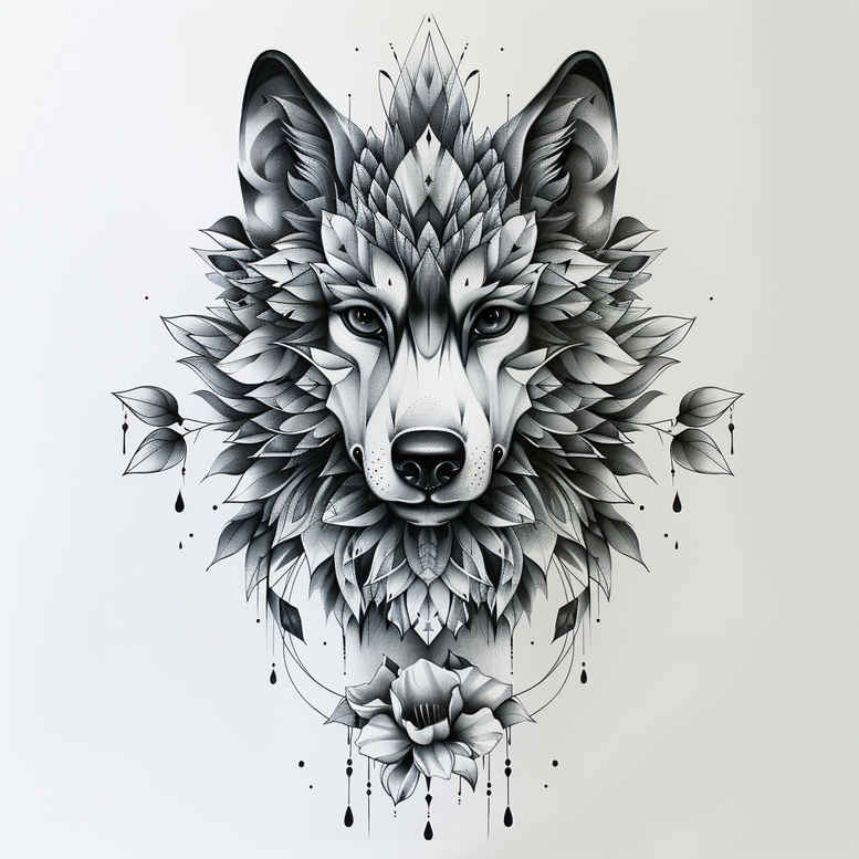 ornamental-detail-wolf-tattoo – tattoo design ideas free ai generated – realism-transparent-layer – for-ankle – Gallery: wolves-inkby-ai
