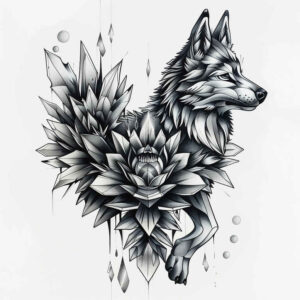 ornamental-detail-wolf-tattoo – tattoo design ideas free ai generated – surrealism-enigmatic – for-toe – Gallery: wolves-inkby-ai