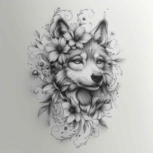 ornamental-detail-wolf-tattoo – tattoo design ideas free ai generated – surrealism-timeless – for-hip – Gallery: wolves-inkby-ai