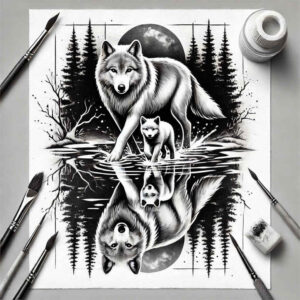 ornamental-wolf-tattoo – tattoo design ideas free ai generated – neotraditional-subtle-tone – for-shoulder-blade – Gallery: wolves-inkby-ai