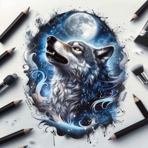 ornamental-wolf-tattoo – tattoo design ideas free ai generated – realism-depth-of-field – for-behind-ear – Gallery: wolves-inkby-ai