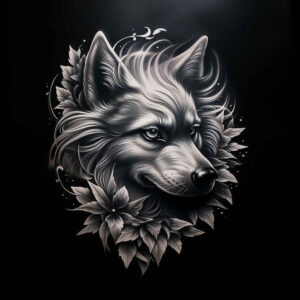 ornamental-wolf-tattoo – tattoo design ideas free ai generated – realism-true-to-life – for-back-of-neck – Gallery: wolves-inkby-ai