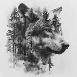 plant-ornament-wolf-tattoo – tattoo design ideas free ai generated – neotraditional-decorative-detail – for-nape – Gallery: wolves-inkby-ai