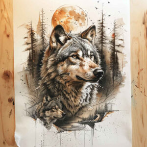 plant-ornament-wolf-tattoo – tattoo design ideas free ai generated – realism-detailed-rendering – for-ribs – Gallery: wolves-inkby-ai