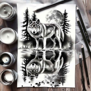 plant-ornament-wolf-tattoo – tattoo design ideas free ai generated – realism-sharp-focus – for-upper-arm – Gallery: wolves-inkby-ai