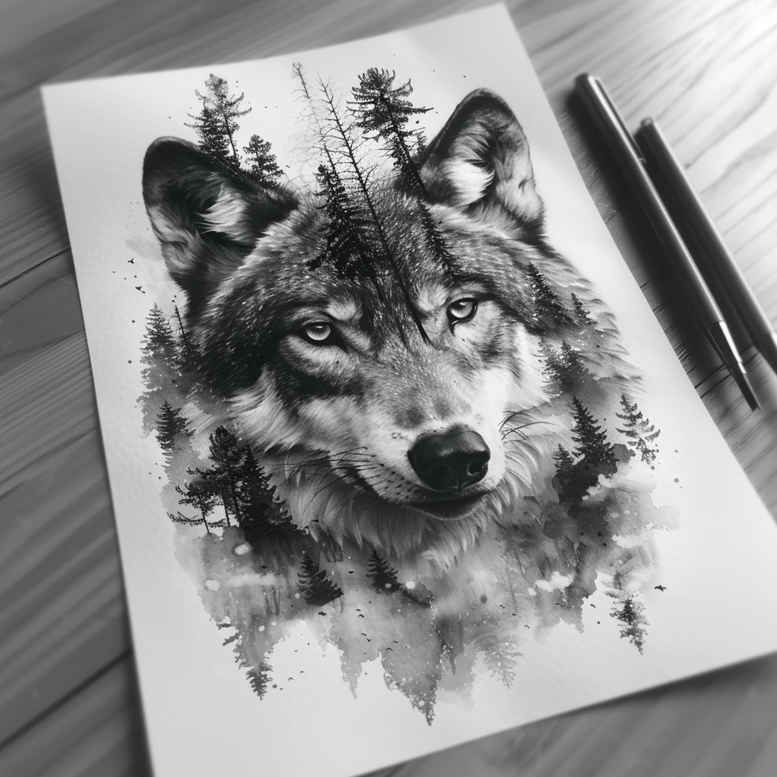 power-symbol-wolf-tattoo – tattoo design ideas free ai generated – realism-color-precision – for-shoulder-blade – Gallery: wolves-inkby-ai