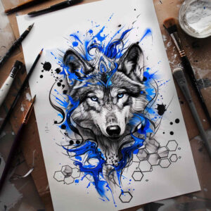 power-symbol-wolf-tattoo – tattoo design ideas free ai generated – realism-refined-highlights – for-upper-chest – Gallery: wolves-inkby-ai