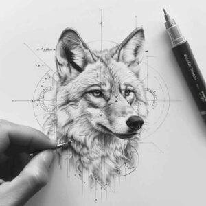 protection-motif-wolf-tattoo – tattoo design ideas free ai generated – neotraditional-bright-color – for-temple – Gallery: wolves-inkby-ai