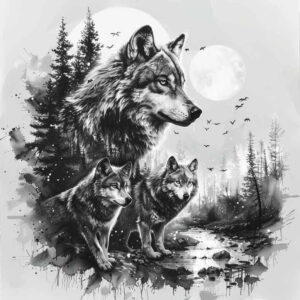 protection-motif-wolf-tattoo – tattoo design ideas free ai generated – neotraditional-dynamic-linework – for-fingers – Gallery: wolves-inkby-ai