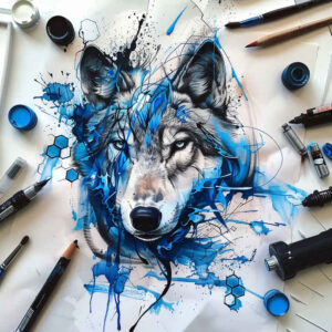 protection-motif-wolf-tattoo – tattoo design ideas free ai generated – surrealism-surreal-lighting – for-calf – Gallery: wolves-inkby-ai