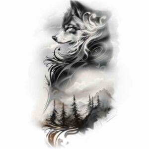 protection-motif-wolf-tattoo – tattoo design ideas free ai generated – surrealism-unearthly – for-upper-back – Gallery: wolves-inkby-ai