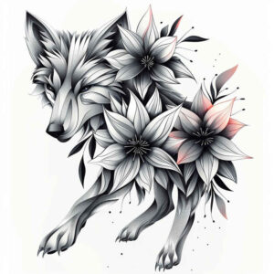 realistic-wolf-tattoo – tattoo design ideas free ai generated – neotraditional-vivid-color – for-behind-ear – Gallery: wolves-inkby-ai