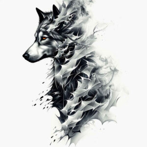 shaded-wolf-tattoo – tattoo design ideas free ai generated – neotraditional-bold-outline – for-calf – Gallery: wolves-inkby-ai